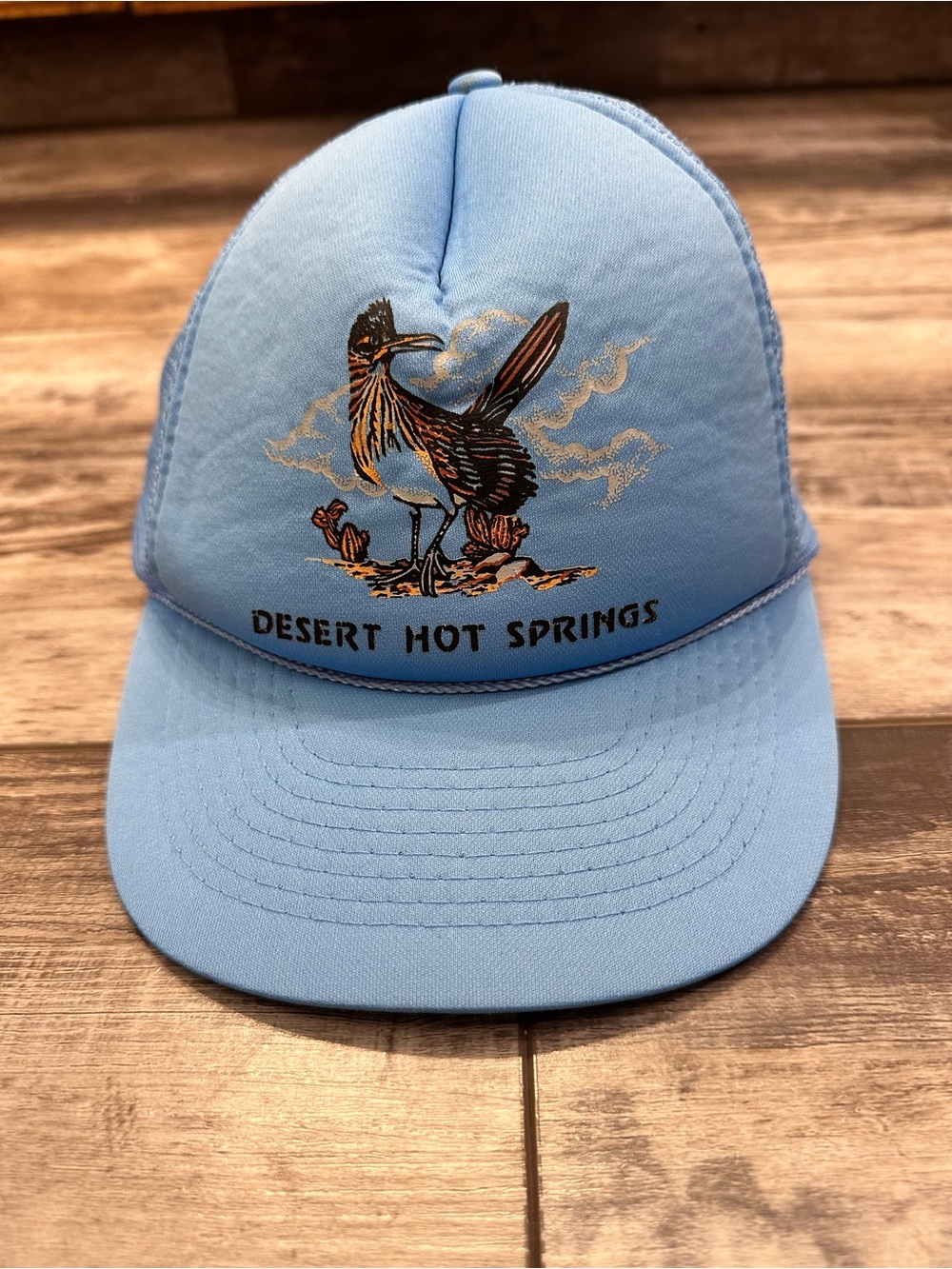 Desert Hot Springs Light Blue Trucker Cap with Bird Graphic